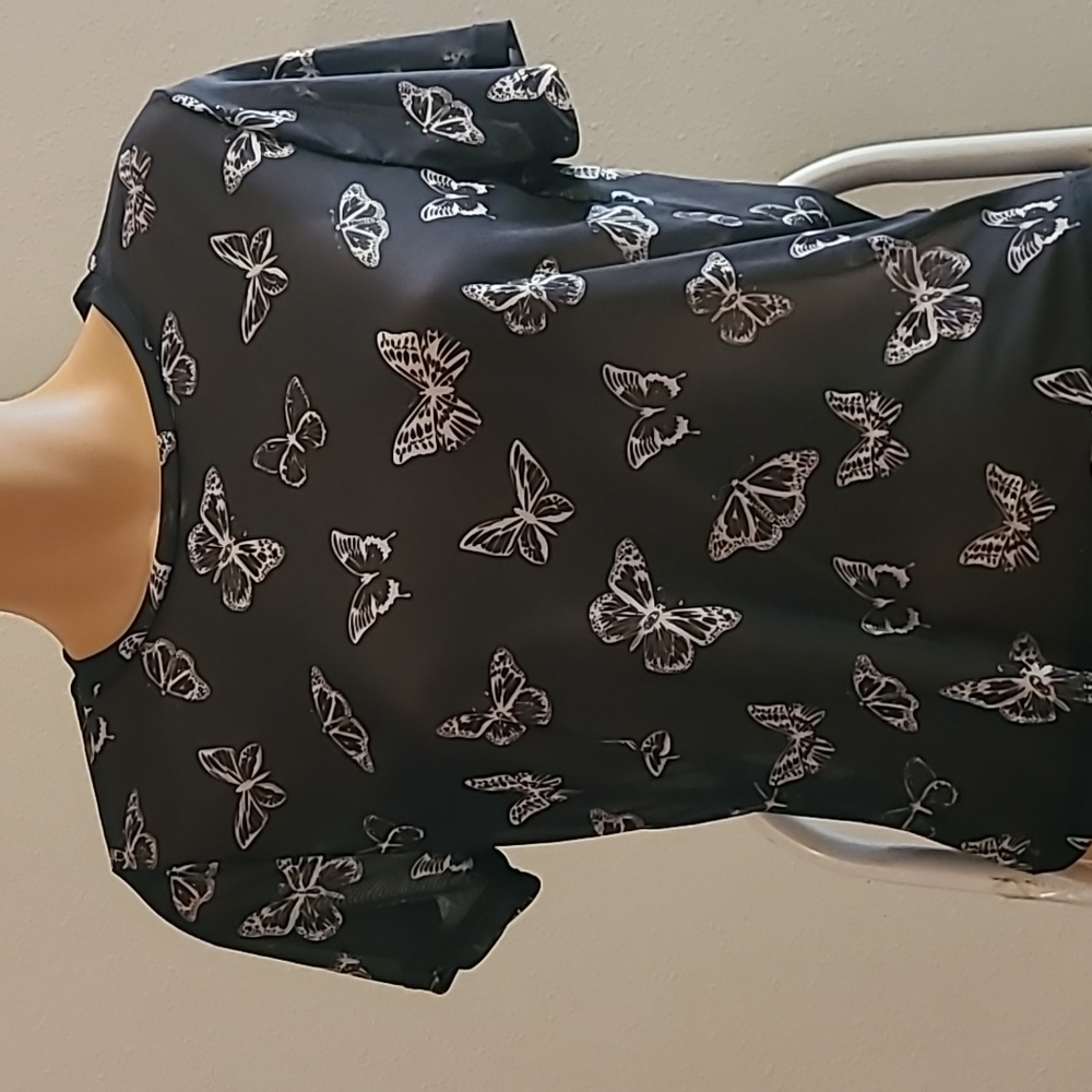 Sheer black butterfly top size medium juniors